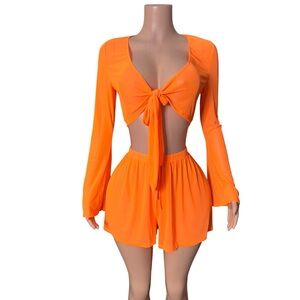 281/Vibrant Orange Tie-Front Two-Piece Set